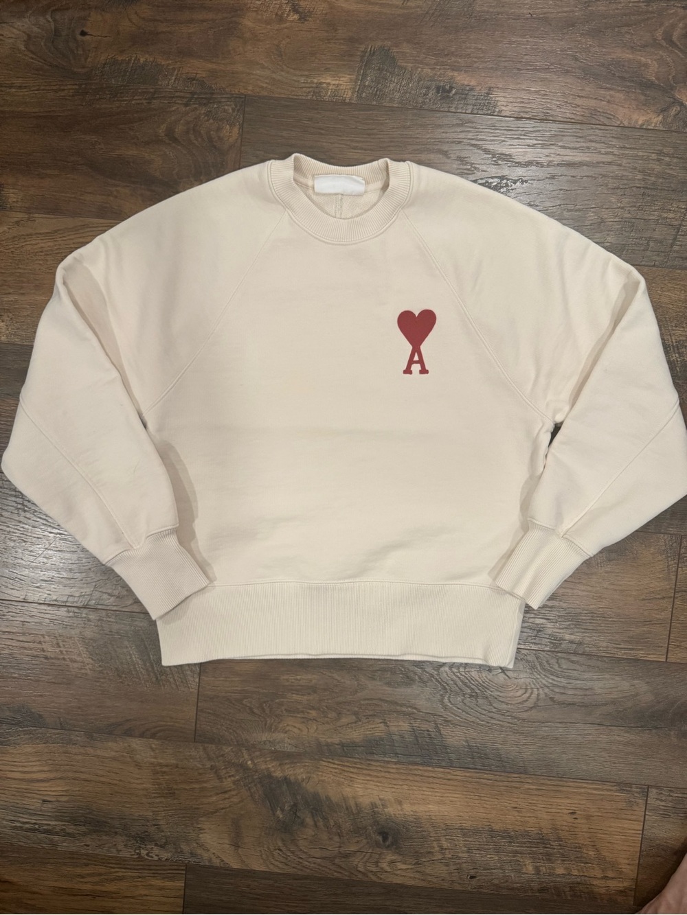 Ami Alexandre Mattiussi Cream Crewneck with Red Heart A Logo